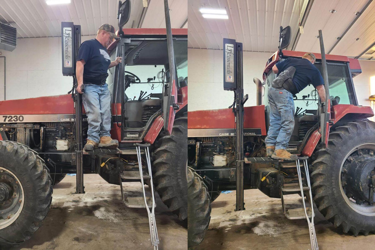 Osborn utilizing a tractor lift.